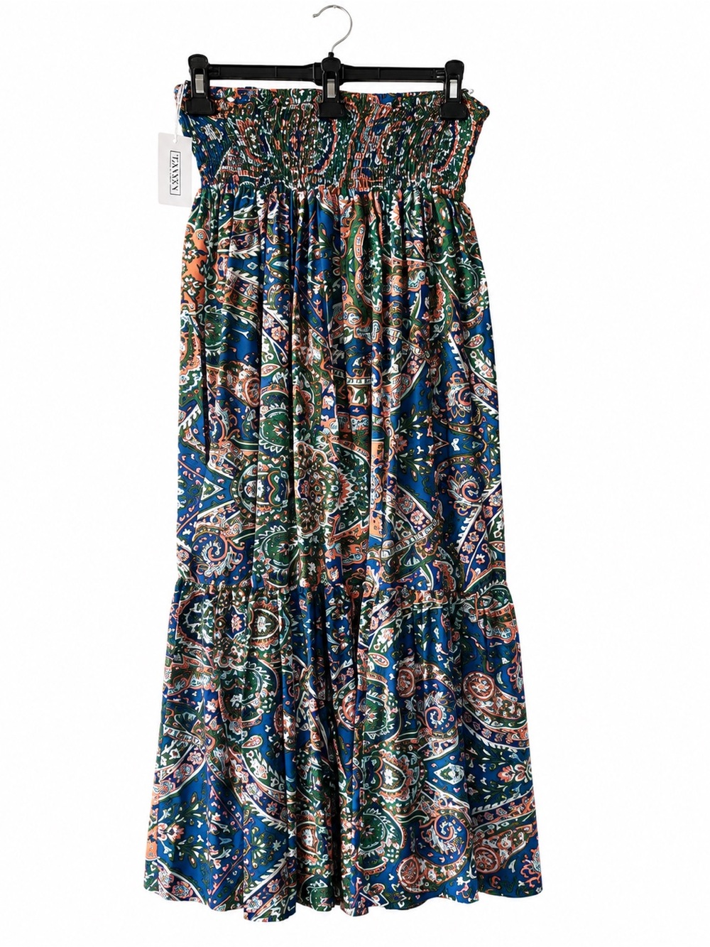 Smocked Maxi Skirt in Navy Paisley